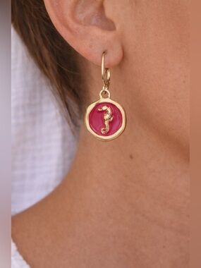 Lonna & Lilly Seahorse Set Earrings + Cuff Bracelet Gold Tone Pink Enamel